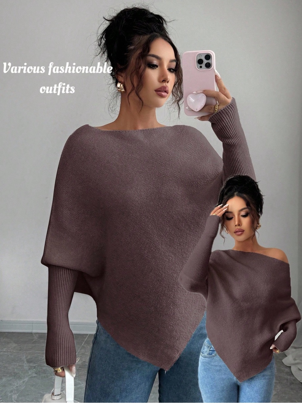 SHEIN Tan Off-Shoulder Knit Sweater